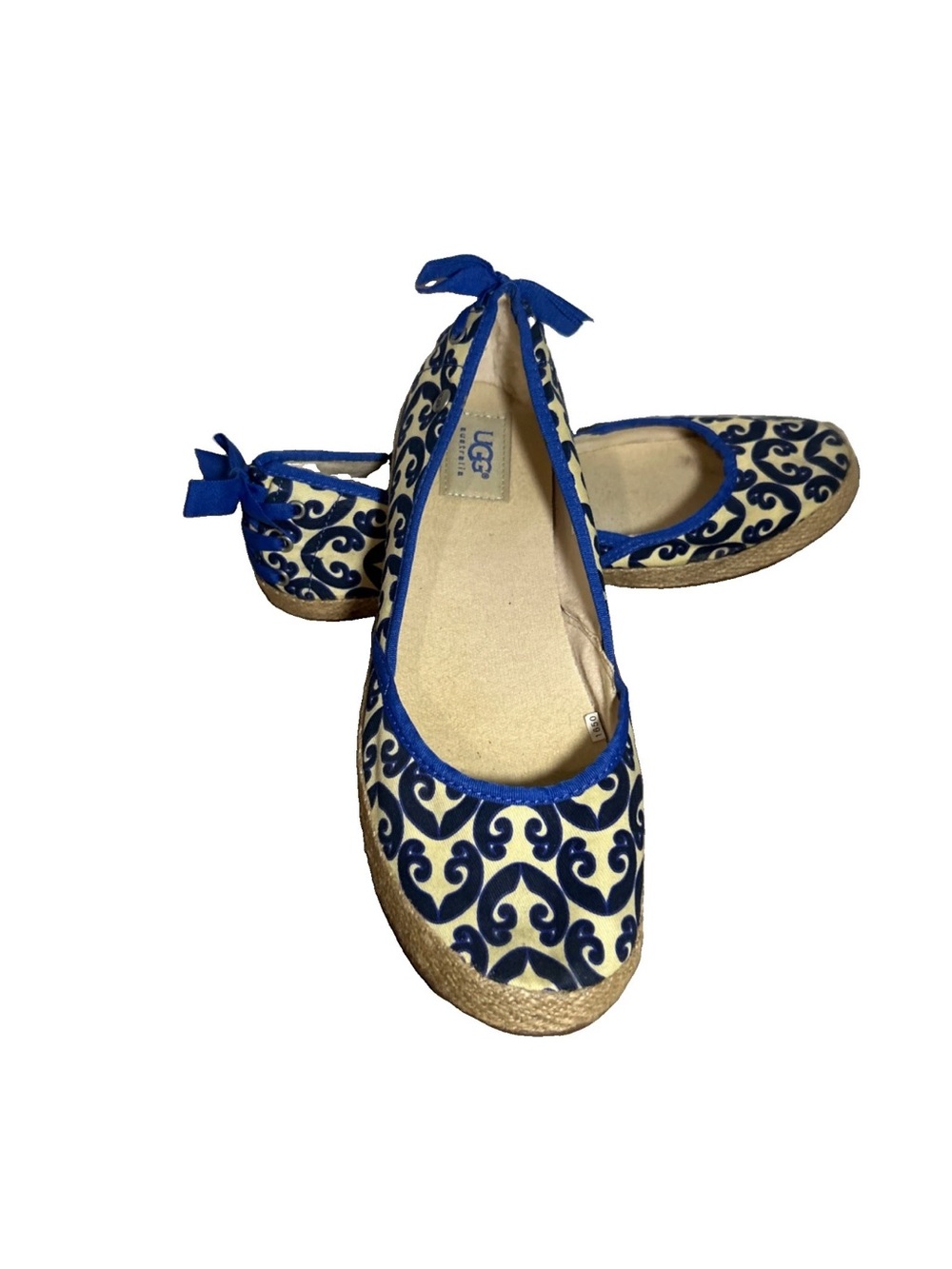 UGG Women’s Indah Marrakech Blue & Cream Patterned Espadrille Ballet/Loafer 8.5